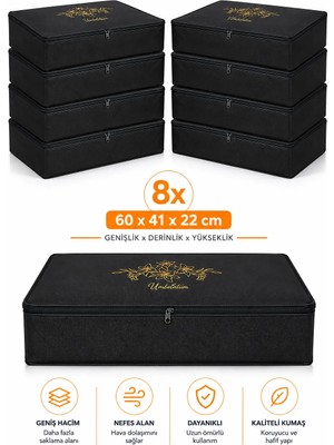 Umbellatum 8 Adet Siyah Baza Tipi Hurç 64X46 x 22 cm Baza Altı Büyük Boy Saklama Hurcu