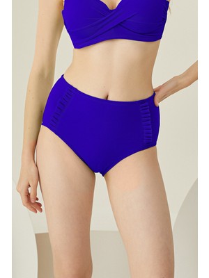 Loya Saks Mavi Yanları Fırfırlı Yüksel Bel Tek Alt Bikini