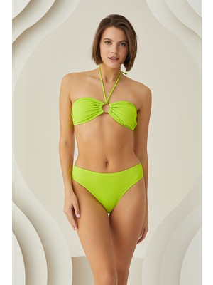 Loya Yeşil Reps Boyundan Bağlamalı Tek Üst Bikini