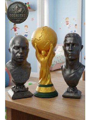 Craft 3d Atölye Mbappe (13 Cm) -Ronaldo (15 Cm)-Dünya Kupası(15 Cm) Boyunda- Paketi  Beton Büst/Figür/Biblo