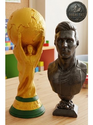 Craft 3D Atölye Messi(15 Cm) ve Dünya Kupası(15 Cm) (Hediye Paketi ile Beraber )Beton Biblo/büst/figür