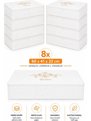 Umbellatum 8 Adet Beyaz Baza Tipi Hurç 64X46 x 22 cm Baza Altı Büyük Boy Saklama Hurcu