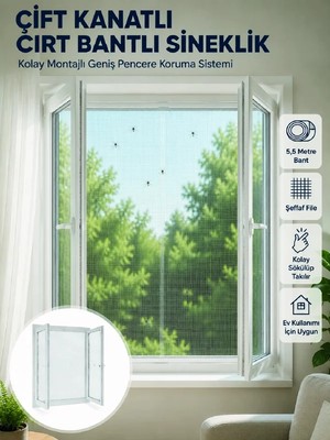 Astraltech Çift Kanatlı Cırt Bantlı Pencere Sinekliği Kolay Montajlı Beyaz File