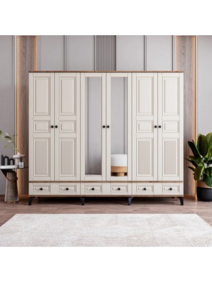 Monzio Terra 6 Kapaklı Çekmeceli Gardırop Tamamı Mdf (Aytaşı)