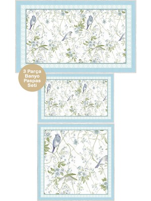 Homenette Modern 3 Parça Banyo Paspas Seti Kaymaz Tabanlı Makinede Yıkanabilir Banyo Halısı Takımı ve Çamaşır Makinesi Matı