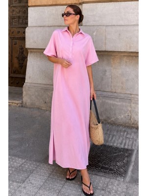 Madmext Pembe Modal Kumaş Maxi Gömlek Elbise MG2866