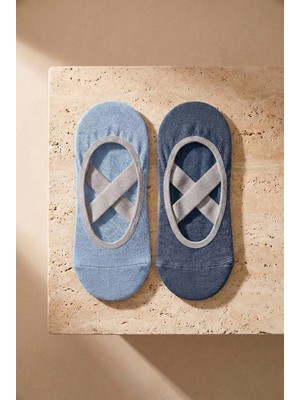 Bony Socks Kadın 2'li Asta Yoga / Pilates Çorabı Mavi / Açık Mavi