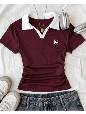 Touz Soul Polo Yaka Nakışlı Büzgülü Bluz