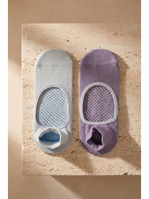 Bony Socks Kadın 2'li Asta Yoga / Pilates Step Çorap Açık Mavi / Lila