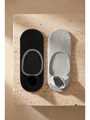 Bony Socks Kadın 2'li Asta Yoga / Pilates Step Çorap Siyah / Gri Melanj