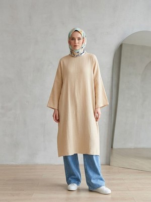 Foremia Reklan Kol Müslin Elbise-Bej -