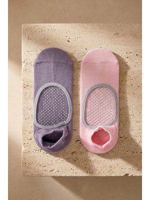 Bony Socks Kadın 2'li Asta Yoga / Pilates Step Çorap Açık Pembe / Koyu Lila