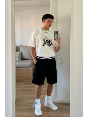 Gothamvibes Erkek Oversize Chaos Beyaz Premium T-Shirt