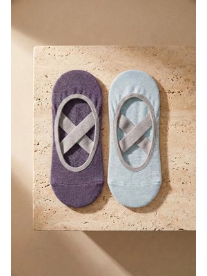 Bony Socks Kadın 2'li Asta Yoga / Pilates Çorabı Lila / Açık Mavi