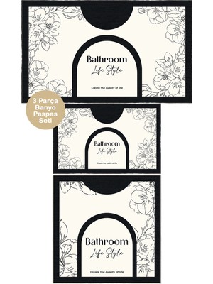 Homenette Modern 3 Parça Banyo Paspas Seti Kaymaz Tabanlı Makinede Yıkanabilir Banyo Halısı Takımı ve Çamaşır Makinesi Matı