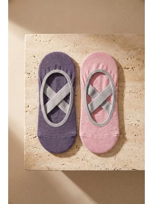 Bony Socks  Kadın 2'li Asta Yoga / Pilates Çorabı Açık Pembe / Koyu Lila