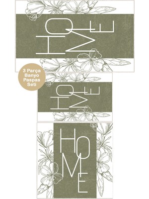 Homenette Modern 3 Parça Banyo Paspas Seti Kaymaz Tabanlı Makinede Yıkanabilir Banyo Halısı Takımı ve Çamaşır Makinesi Matı