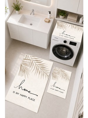 Homenette Modern 3 Parça Banyo Paspas Seti Kaymaz Tabanlı Makinede Yıkanabilir Banyo Halısı Takımı ve Çamaşır Makinesi Matı