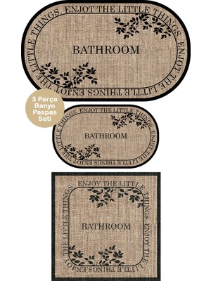 Homenette Modern 3 Parça Banyo Paspas Seti Kaymaz Tabanlı Makinede Yıkanabilir Banyo Halısı Takımı ve Çamaşır Makinesi Matı