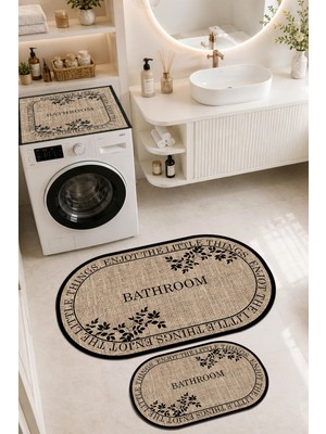 Homenette Modern 3 Parça Banyo Paspas Seti Kaymaz Tabanlı Makinede Yıkanabilir Banyo Halısı Takımı ve Çamaşır Makinesi Matı