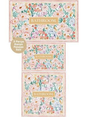 Homenette Modern 3 Parça Banyo Paspas Seti Kaymaz Tabanlı Makinede Yıkanabilir Banyo Halısı Takımı ve Çamaşır Makinesi Matı