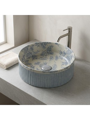Lena EY-7070 Mavi Desenli Tezgah Üstü Lavabo
