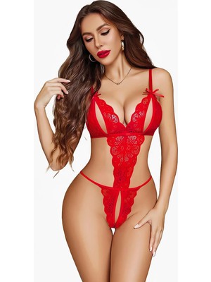 Gees Global Özel Bölgesi Açık Göğüs Detaylı Kırmızı Fantezi Body