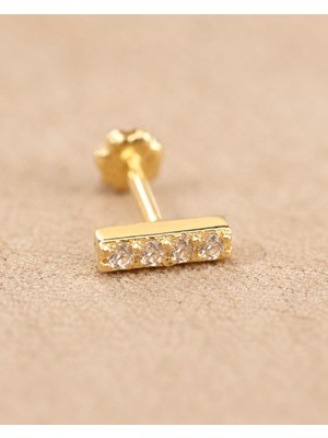 Sarezza Gold 14 Ayar Altın Taşlı Çubuk Model Tragus Piercing Küpe