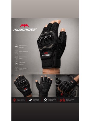 MOONRIDER Motosiklet Eldiveni Korumalı Unisex Yarım Parmak eldiven EN 13594 Sertifikalı Yazlık Nefes alır Dokunmatik Uyumlu Kaydırmaz Koruyucu Motor Eldiveni Nx-10