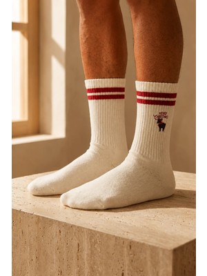 Bony Socks Unisex Geyikli Yılbaşı Soket Çorap Beyaz