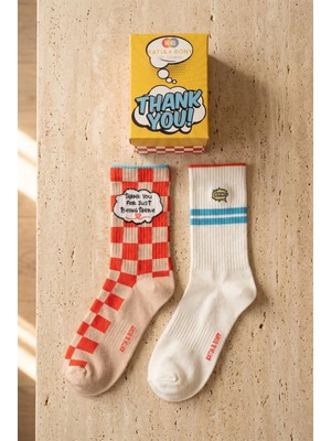 Bony Socks Unisex 2'li Thank You Kutulu Soket Çorap
