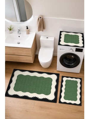 Homenette Modern 3 Parça Banyo Paspas Seti Kaymaz Tabanlı Makinede Yıkanabilir Banyo Halısı Takımı ve Çamaşır Makinesi Matı