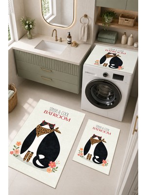 Homenette Modern 3 Parça Banyo Paspas Seti Kaymaz Tabanlı Makinede Yıkanabilir Banyo Halısı Takımı ve Çamaşır Makinesi Matı