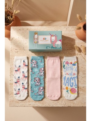 Bony Socks Kız Çocuk Unicorn Desenli 4'lü Kutulu Soket Çorap