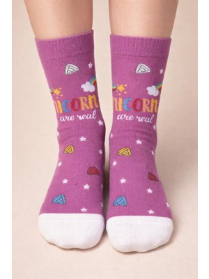 Bony Socks Kız Çocuk Unicorn Desenli Soket Çorap Mor