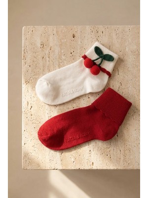 Bony Socks Kız Çocuk Kiraz Aksesuarlı 2'li Step Çorap