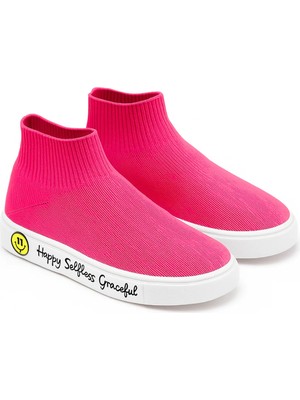 Bony Socks Çocuk Gülen Yüz Tabanlı Çorap Ayakkabı Pembe