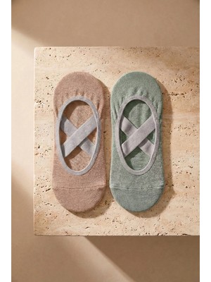 Bony Socks Kadın 2'li Asta Yoga / Pilates Çorabı Bej / Açık Yeşil
