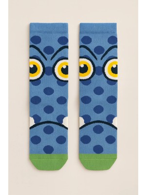 Bony Socks Çocuk Canavar Desenli Dizaltı Çorap Mavi