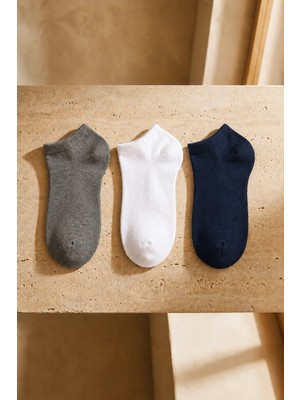 Bony Socks Run 3 Lü Çocuk Basic Patik Çorap Beyaz/lacivert/gri