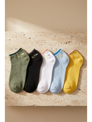 Bony Socks Kadın Kalp Desenli 5'li Paket Patik Çorap