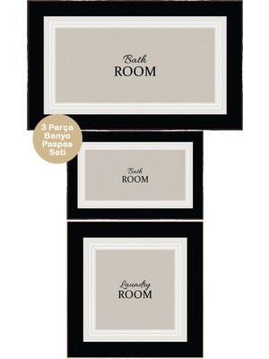 Homenette Modern 3 Parça Banyo Paspas Seti Kaymaz Tabanlı Makinede Yıkanabilir Banyo Halısı Takımı ve Çamaşır Makinesi Matı