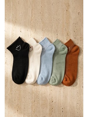 Bony Socks Kadın 5'li Gülen Surat Baskılı Step Çorap
