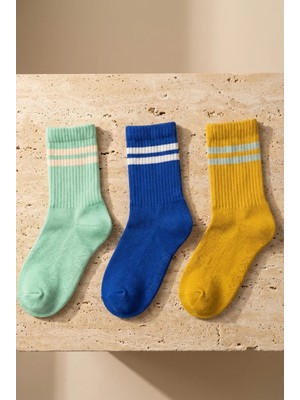 Bony Socks Erkek Çocuk 3'lü Paket Şeritli Soket Okul Çorabı