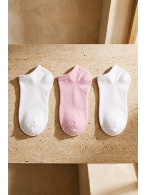 Bony Socks Çocuk Run 3'lü Basic Step Okul Çorabı Beyaz/Beyaz/Pembe