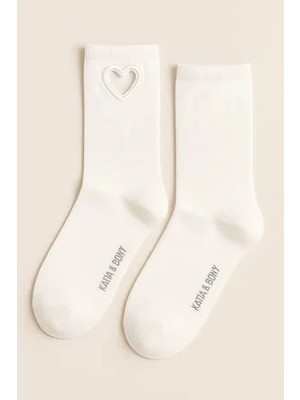 Bony Socks Kadın Kalp Pencereli Soket Çorap Beyaz