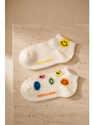 Bony Socks Çocuk 2'li Gülen Yüz Desenli Step Çorap