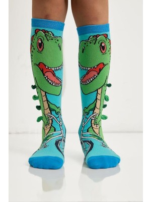 Bony Socks 12501K2018 Dinozorlu Çocuk Dizüstü Çorap Desenli