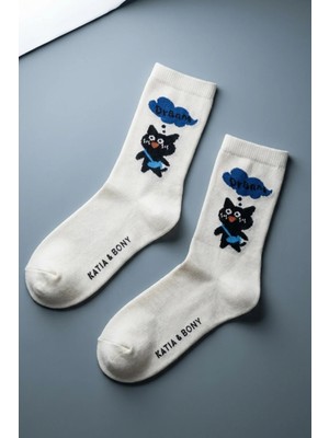 Bony Socks Kedi Desenli Mavi Çocuk Soket Çorap