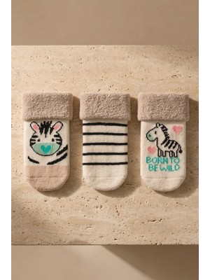 Bony Socks Bebek 3'lü Zebra Desenli Havlu Soket Çorap